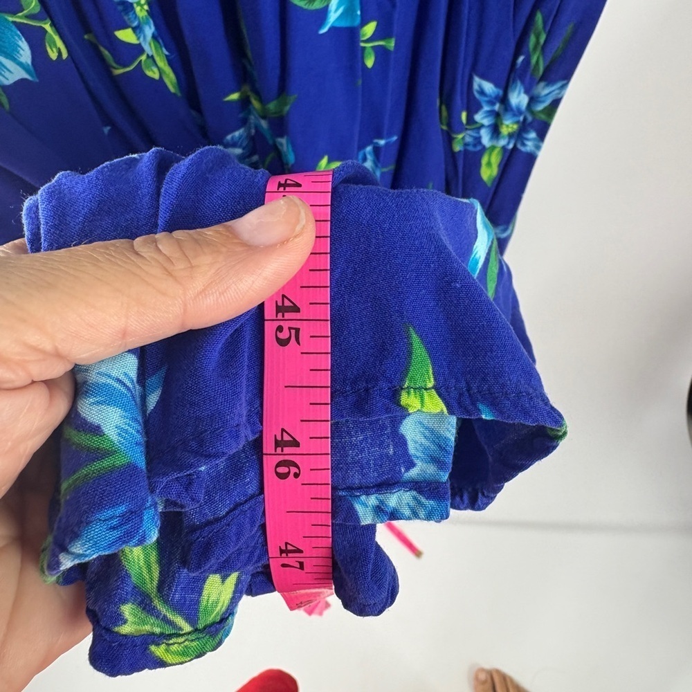 ANNA MAXWELL Hawaiian Blue Floral Maxi Dress pleated front - 20W - Picture 8 of 8